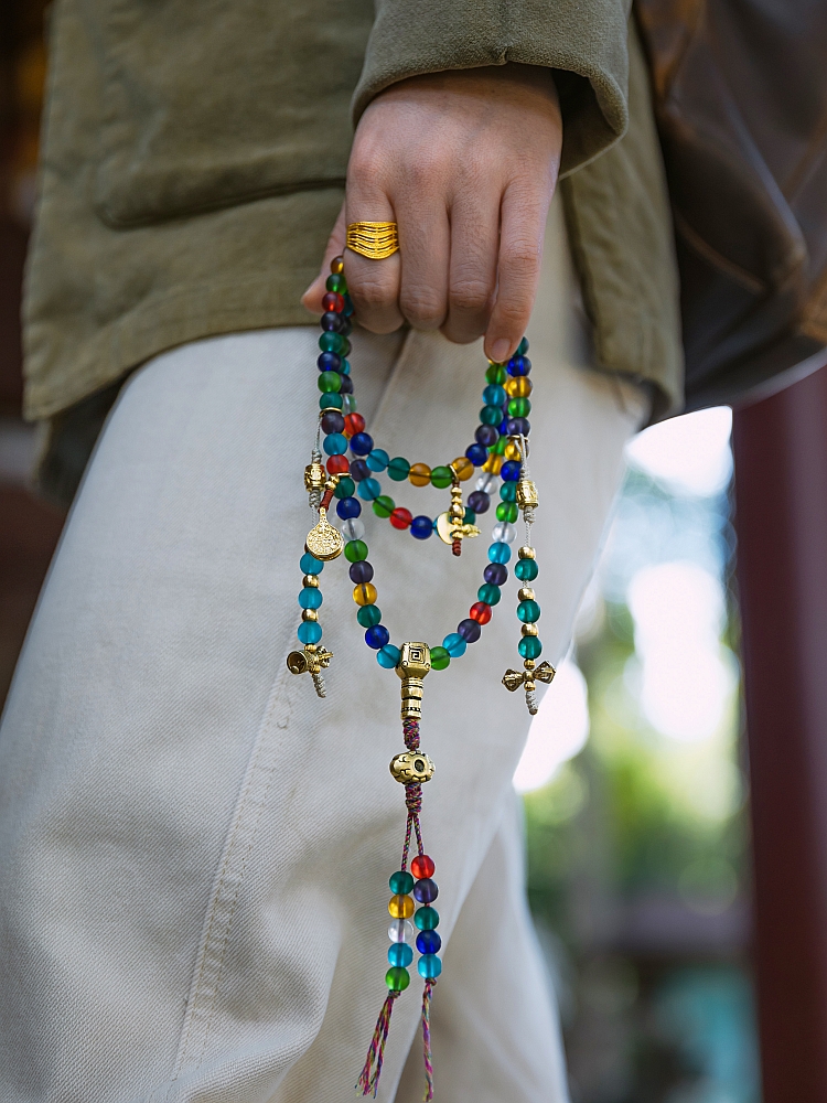 Handcrafted Tibetan-Style Traditional Liu Li 108 Bead Mala