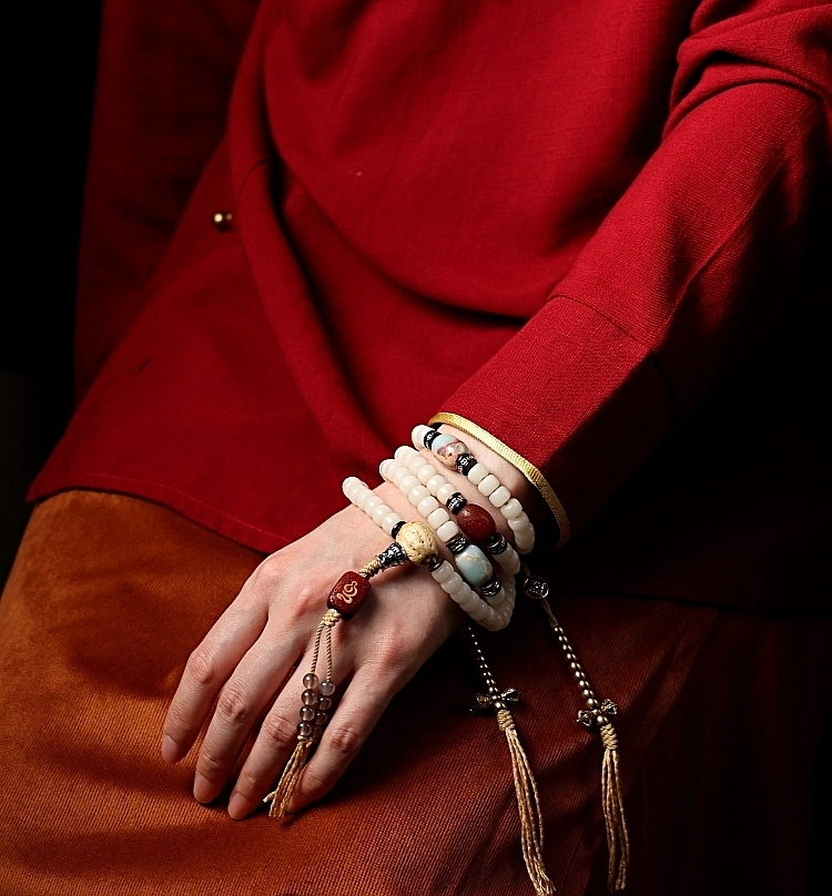 Tibetan White Bodhi Root 108 Mala - Bodhi Necklace & Bracelet