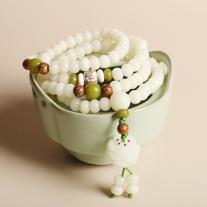 Lotus White Jade Bodhi Seed Mala (108 Beads)