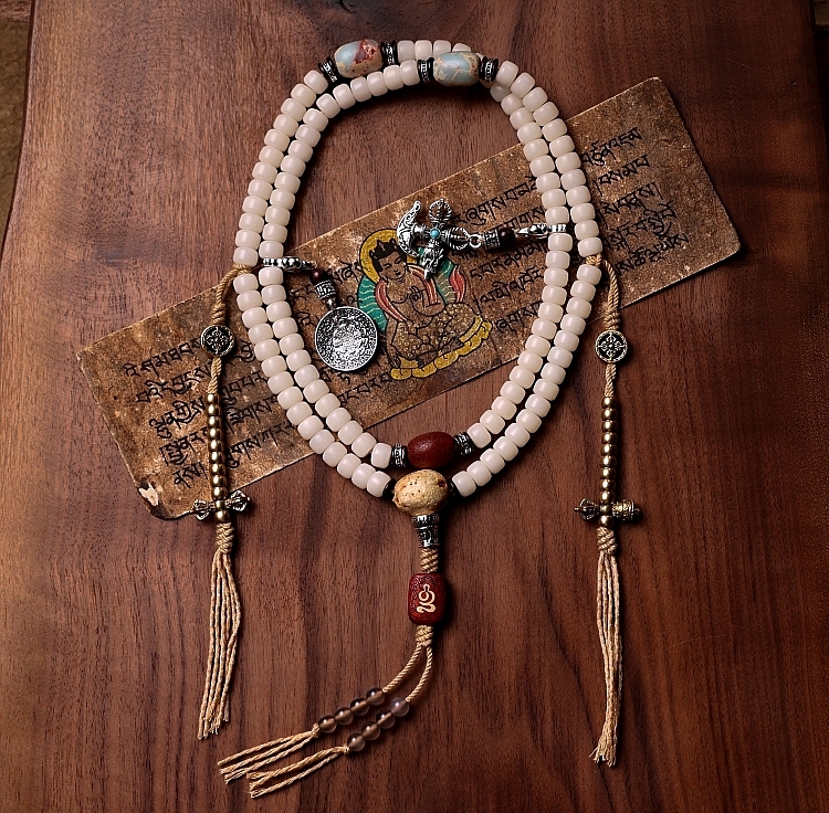 Tibetan White Bodhi Root 108 Mala - Bodhi Necklace & Bracelet