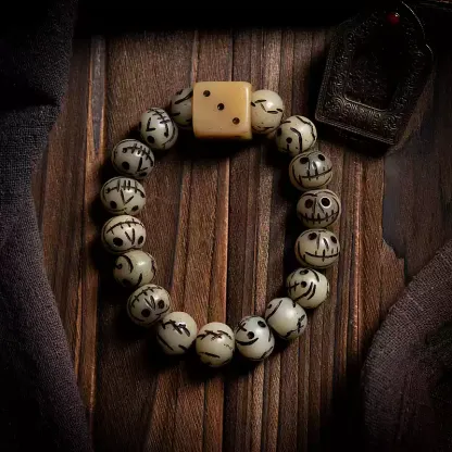 Sacred Guardians Yak Bone Bracelet – "Chitipati & Dice Edition"