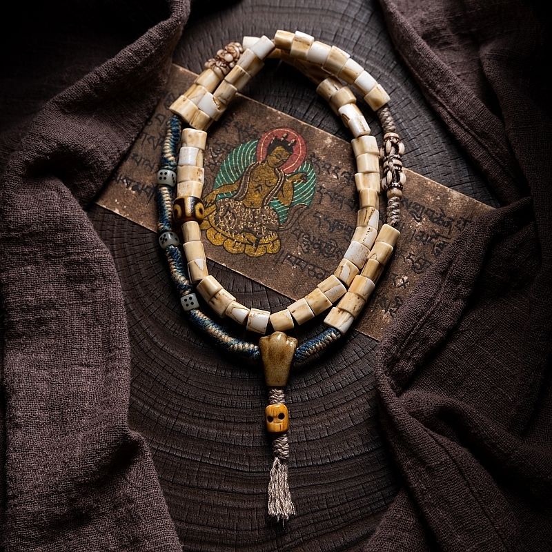 Antler Tip Yak Bone Camel Bone & Agate Mala Bracelet