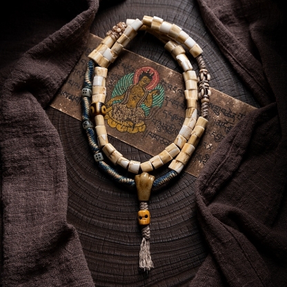 Antler Tip Yak Bone Camel Bone & Agate Mala Bracelet
