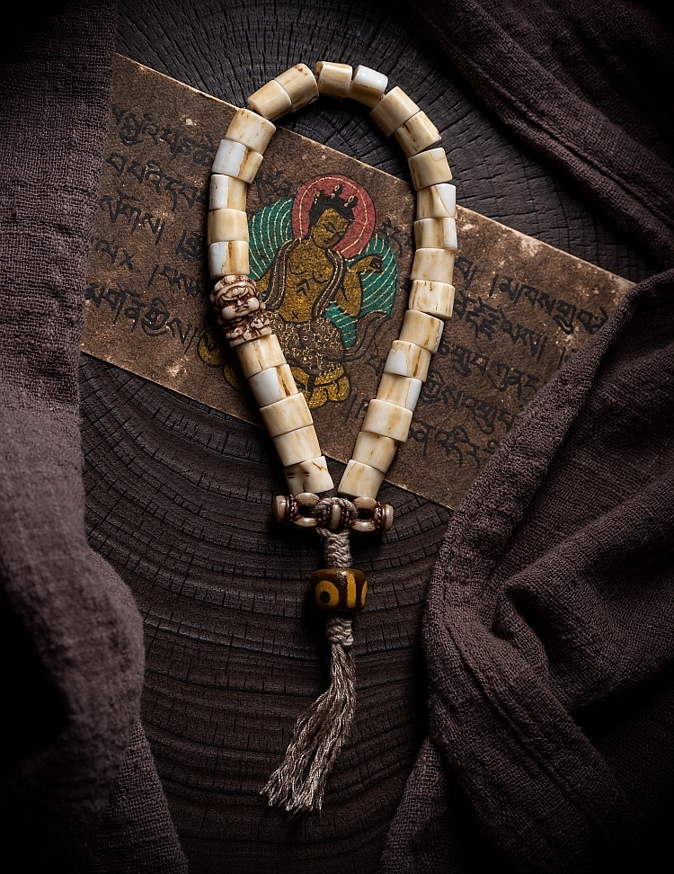 Tibetan Handwoven Antler Bracelet with Yak Bone & Agate Accents