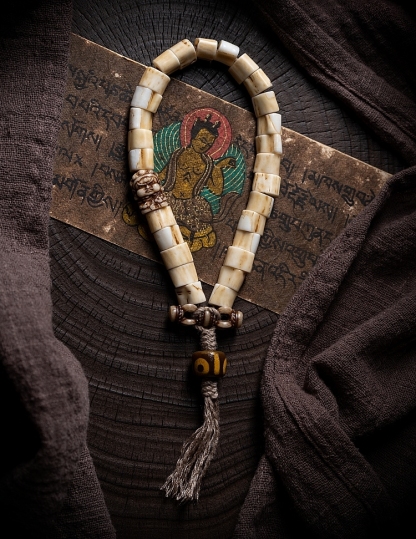 Tibetan Handwoven Antler Bracelet with Yak Bone & Agate Accents