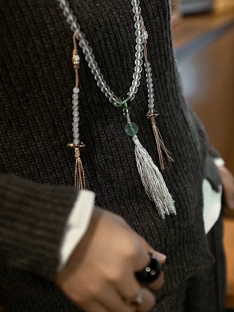 Sacred White Tara Mala – Handcrafted Glass Beads Necklace