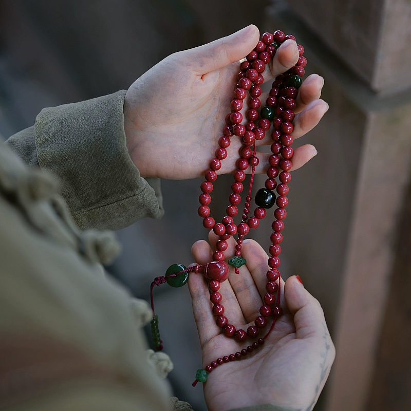 108 Beads Natural Cinnabar & Hetian Jade Mala – Bracelet and Necklace Zodiac Year