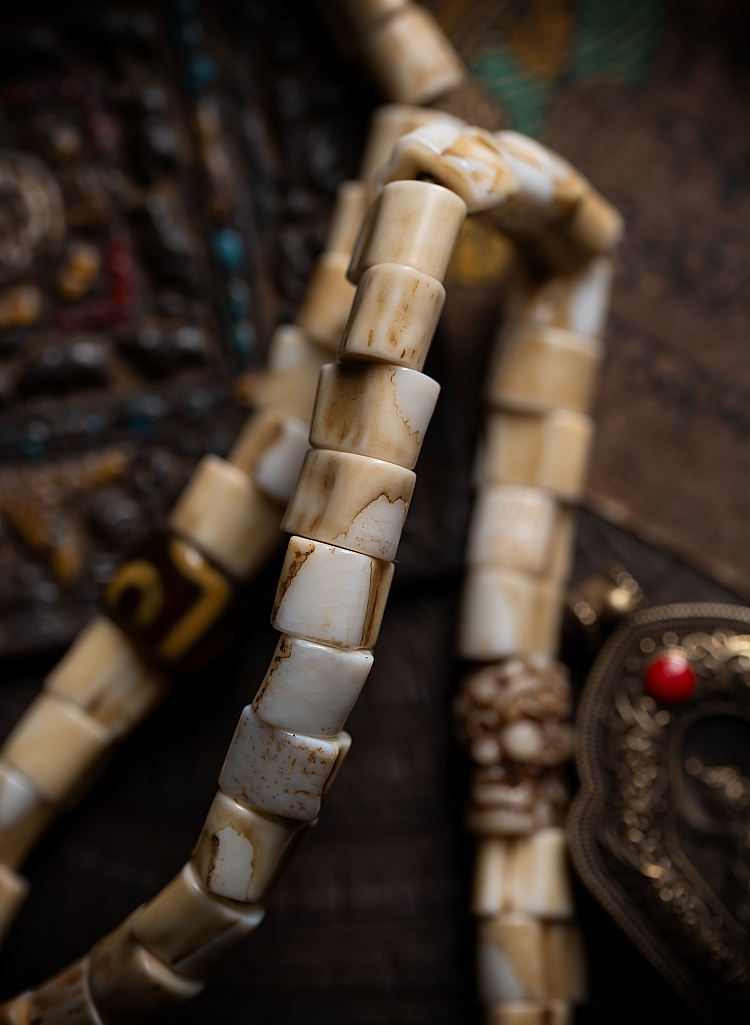 Antler Tip Yak Bone Camel Bone & Agate Mala Bracelet