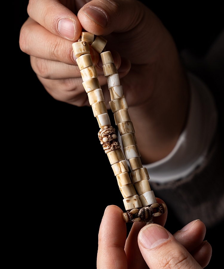 Tibetan Handwoven Antler Bracelet with Yak Bone & Agate Accents