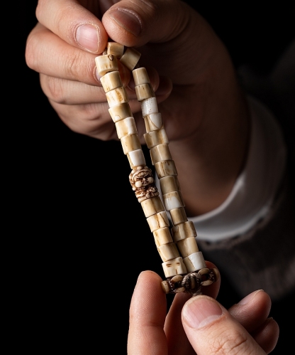 Tibetan Handwoven Antler Bracelet with Yak Bone & Agate Accents