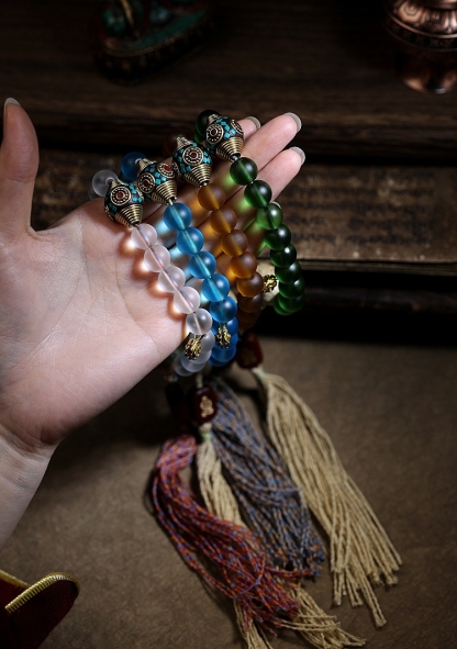 Handcrafted Tibetan Glass Bead Mala Bracelet – 36 Beads of Sacred Wisdom