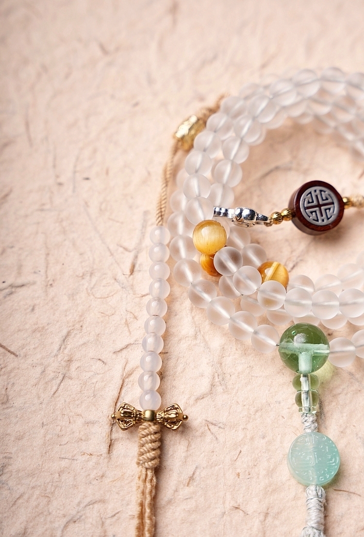 Sacred White Tara Mala – Handcrafted Glass Beads Necklace