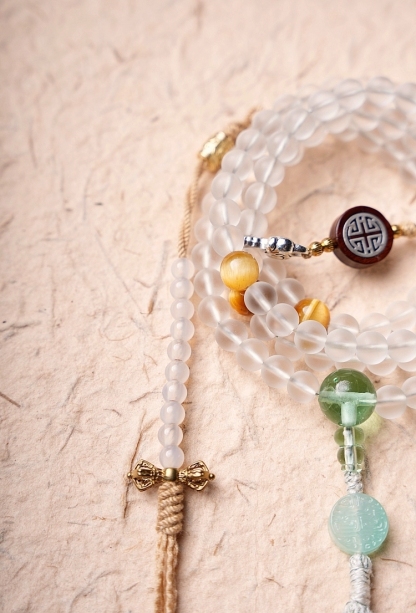 Sacred White Tara Mala – Handcrafted Glass Beads Necklace