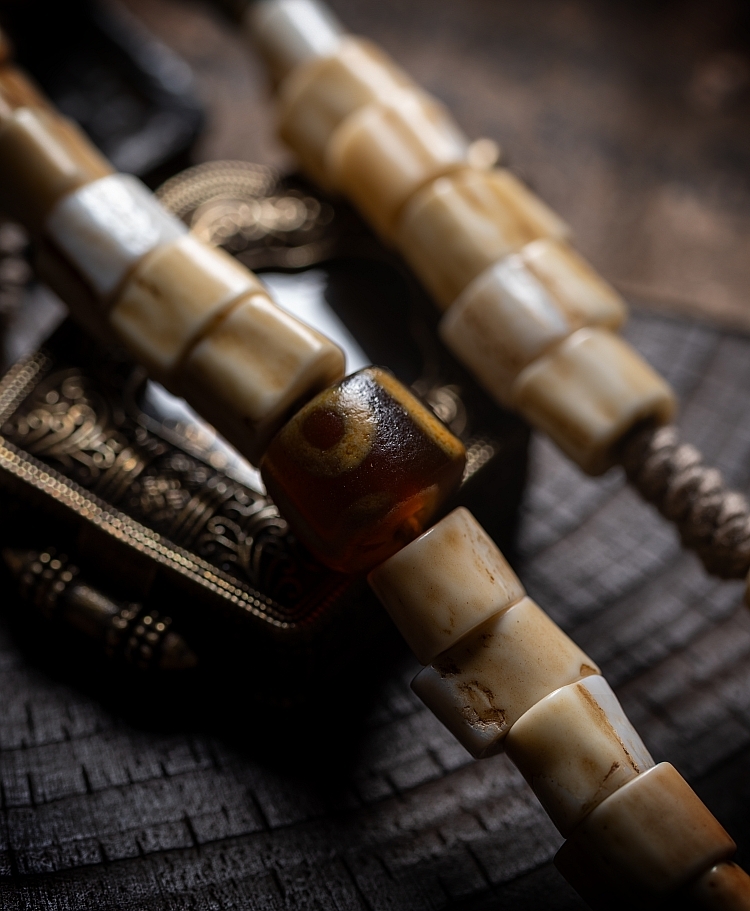 Antler Tip Yak Bone Camel Bone & Agate Mala Bracelet
