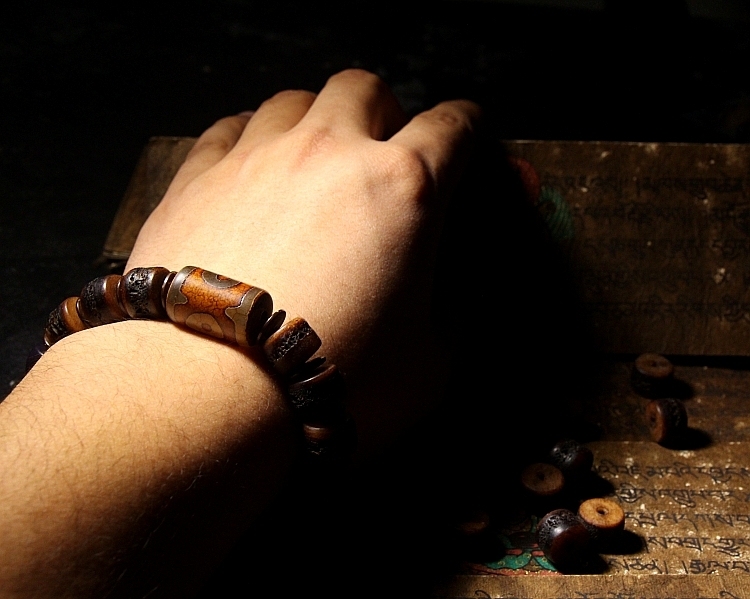 Gakala Skull Guardian Bracelet with Horn, Turquoise & Vajrayana Symbolism