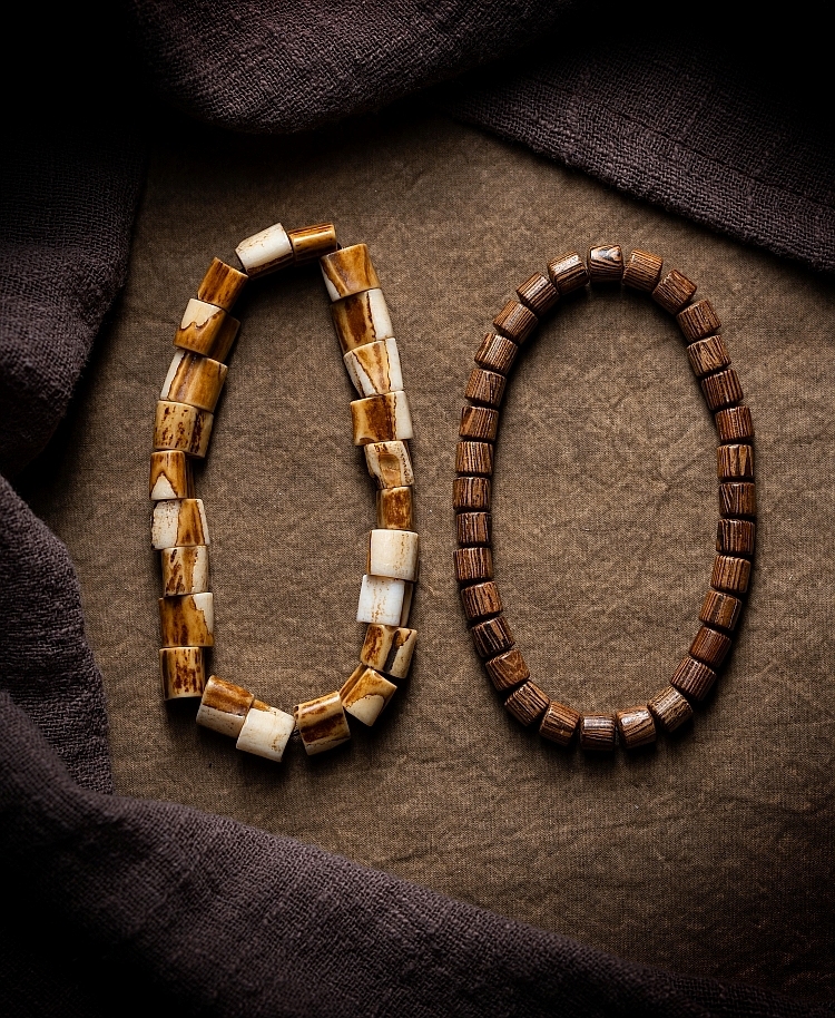Wilderness Bond: Natural Antler & Chicken-Wing Wood Double-Strand Bracelet