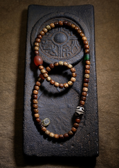 Star Moon Bodhi Seed Chenzi Beads with Dzi Beads Multi-Wrap Bracelet