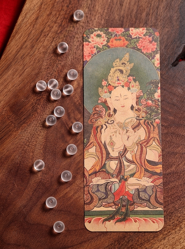 White Tara Blessing – Handcrafted White Glaze Glass (Liu Li) Mala