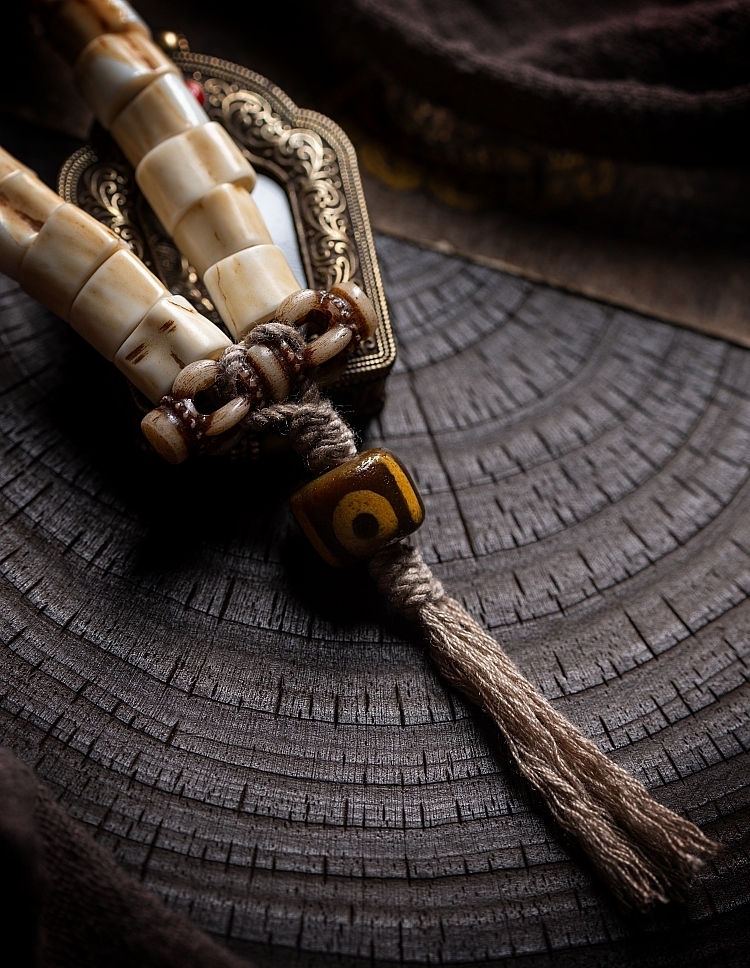 Tibetan Handwoven Antler Bracelet with Yak Bone & Agate Accents