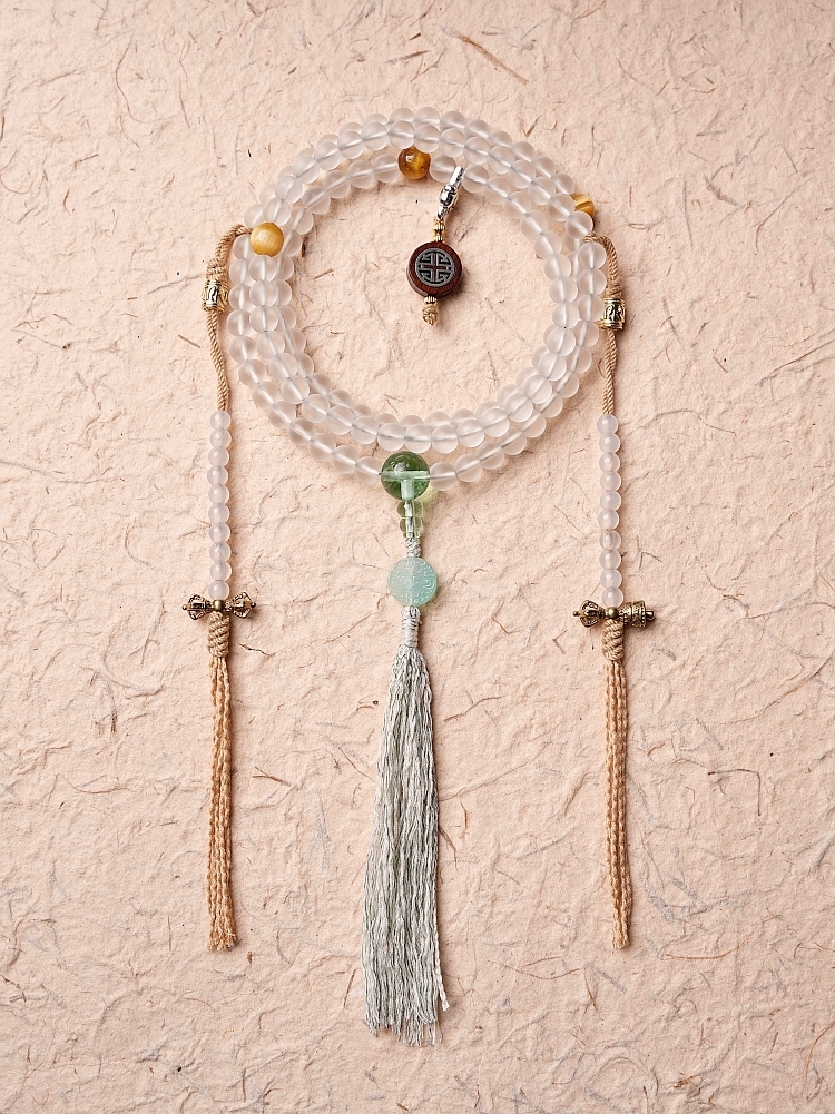 Sacred White Tara Mala – Handcrafted Glass Beads Necklace