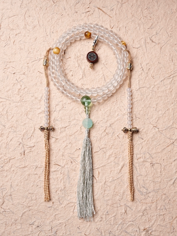 Sacred White Tara Mala – Handcrafted Glass Beads Necklace