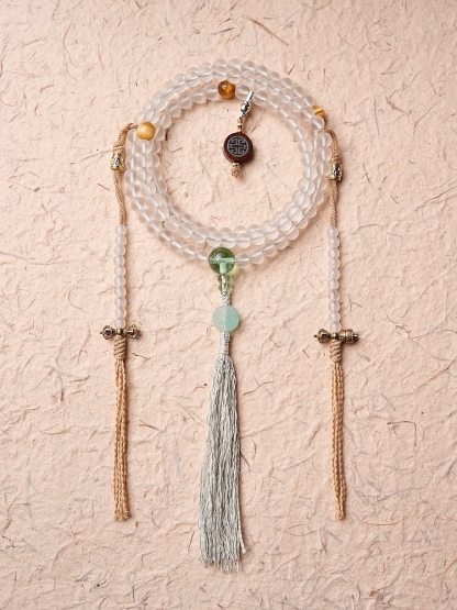 Sacred White Tara Mala – Handcrafted Glass Beads Necklace