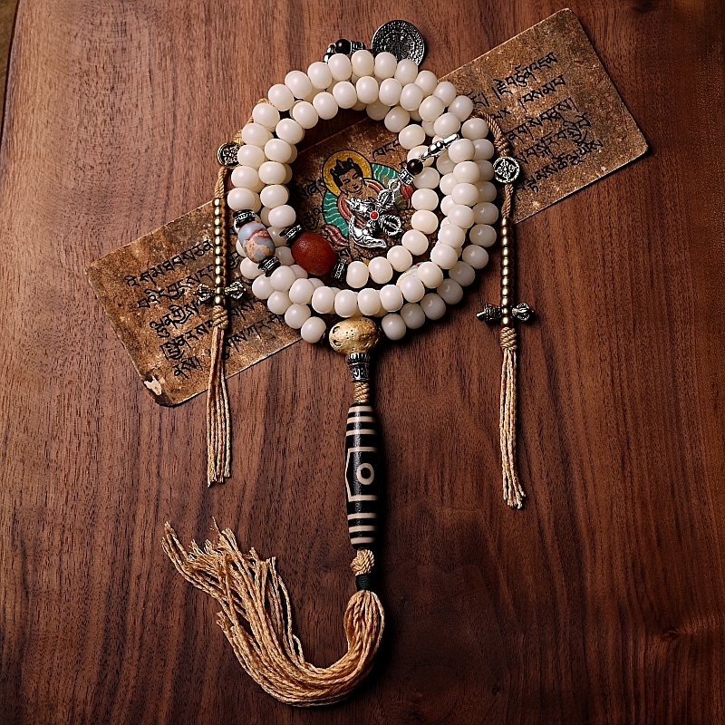 Tibetan White Bodhi Root 108 Mala - Bodhi Necklace & Bracelet