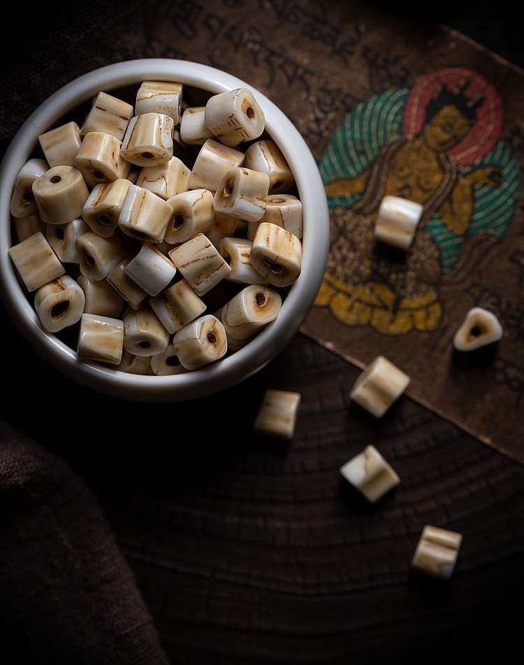 Tibetan Handwoven Antler Bracelet with Yak Bone & Agate Accents