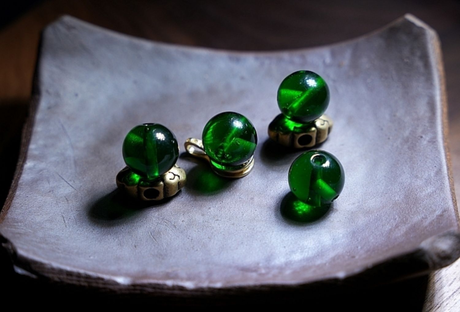 Handcrafted Green Tara Glass Bead Mala – 108 Beads with Hetian Jade