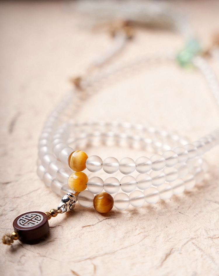 Sacred White Tara Mala – Handcrafted Glass Beads Necklace