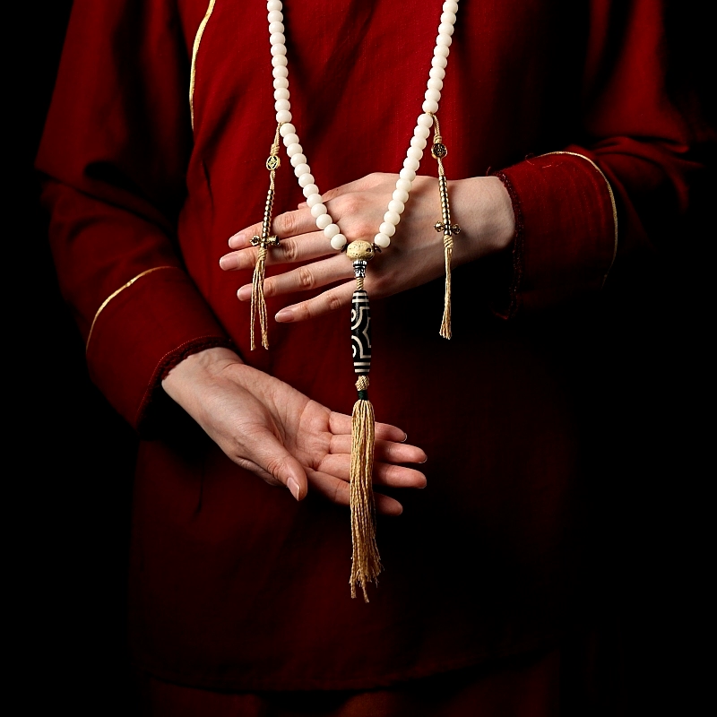 Tibetan White Bodhi Root 108 Mala - Bodhi Necklace & Bracelet