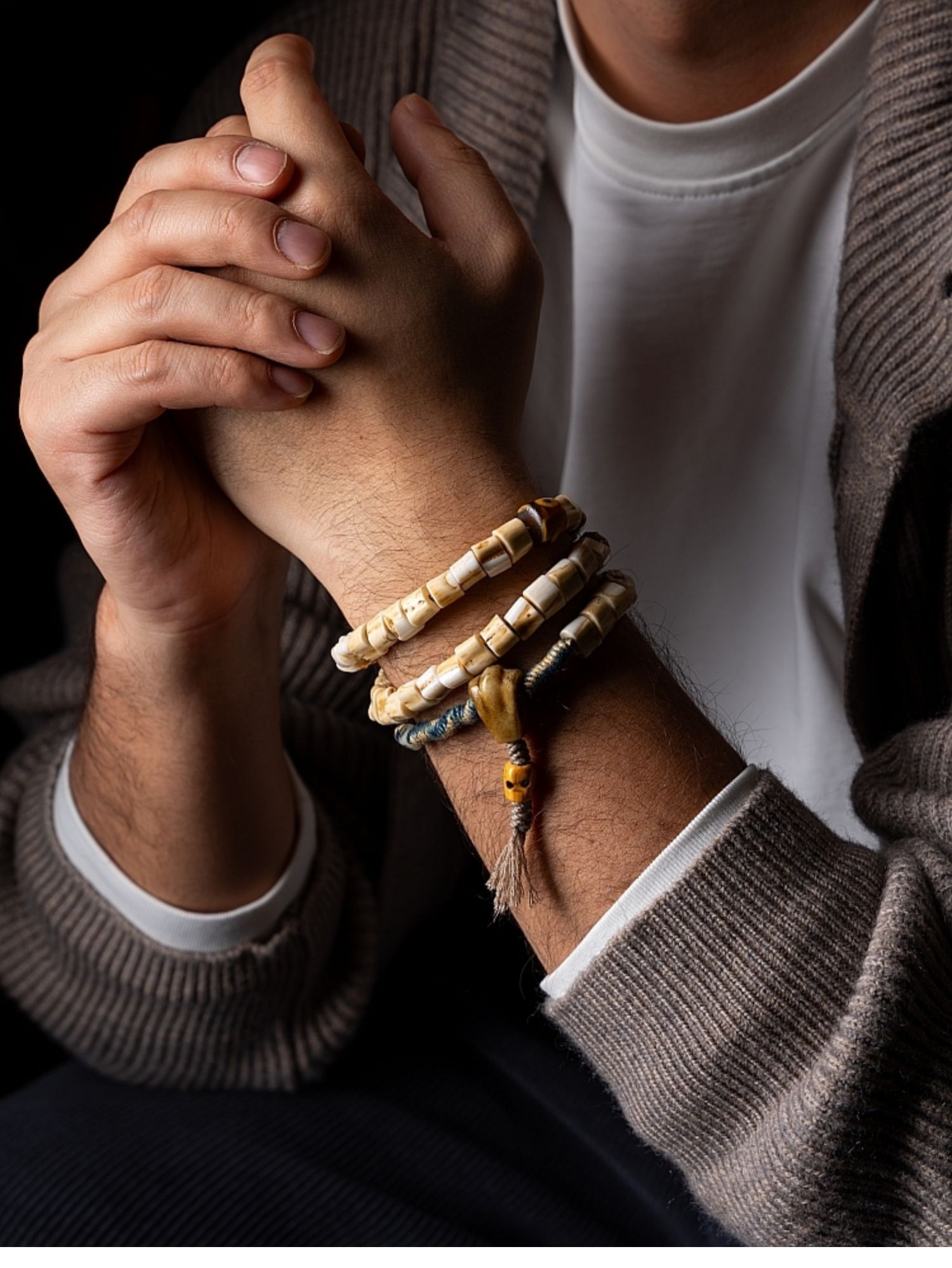 Antler Tip Yak Bone Camel Bone & Agate Mala Bracelet