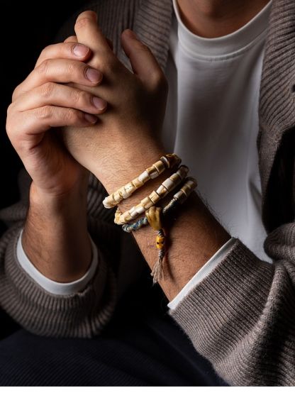 Antler Tip Yak Bone Camel Bone & Agate Mala Bracelet