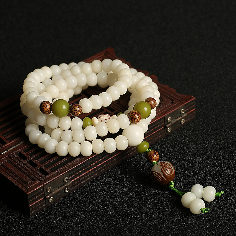 Lotus White Jade Bodhi Seed Mala (108 Beads)
