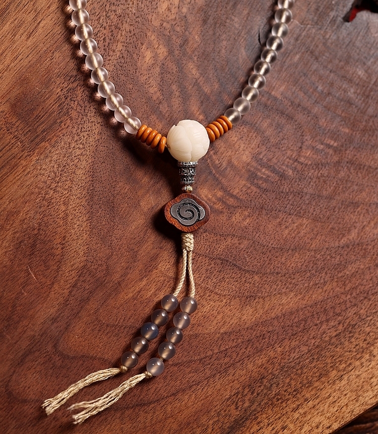 White Tara Blessing – Handcrafted White Glaze Glass (Liu Li) Mala