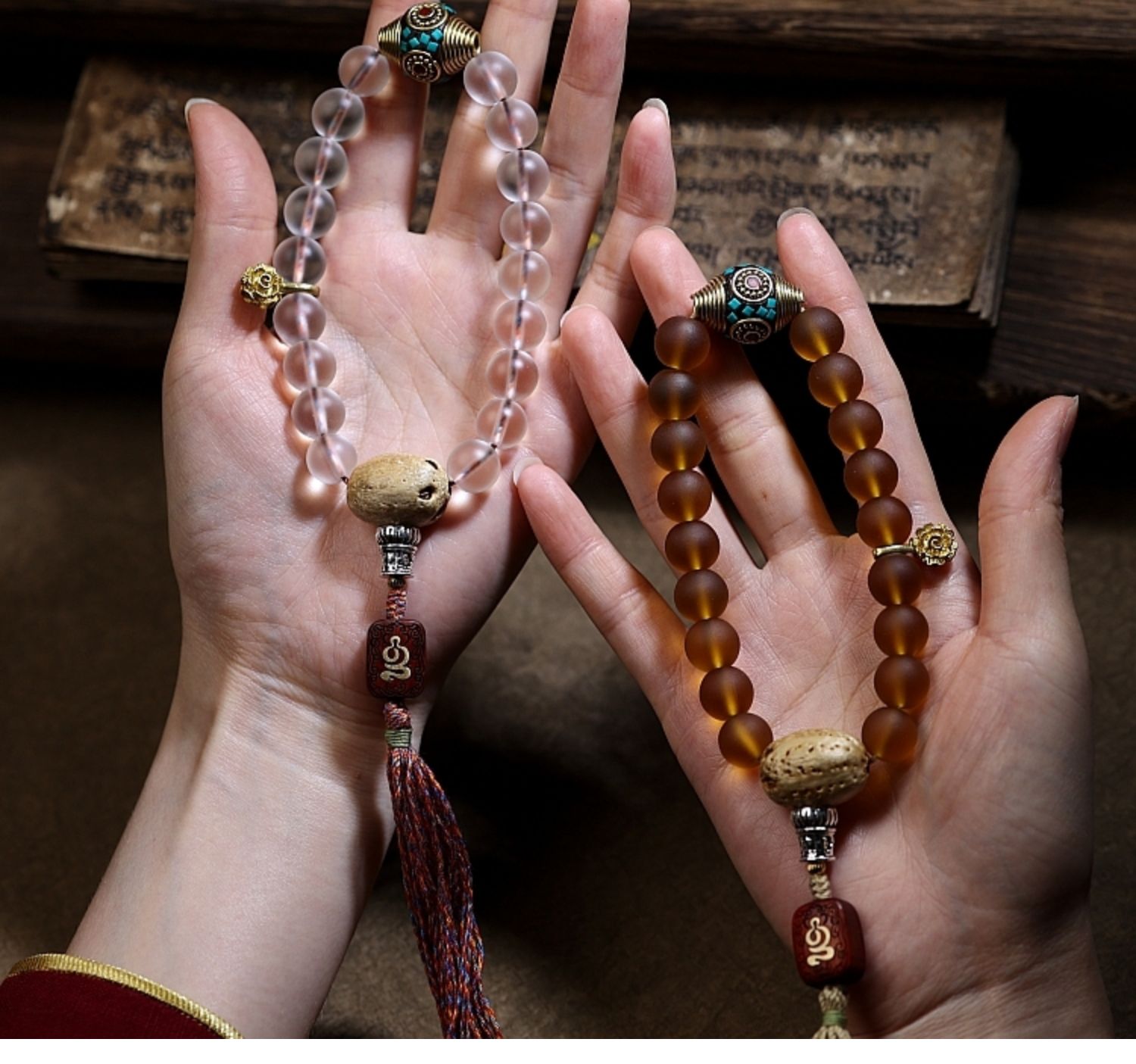 Handcrafted Tibetan Glass Bead Mala Bracelet – 36 Beads of Sacred Wisdom