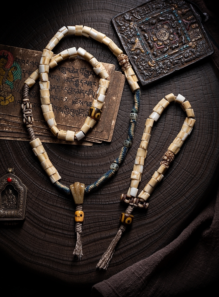 Tibetan Handwoven Antler Bracelet with Yak Bone & Agate Accents