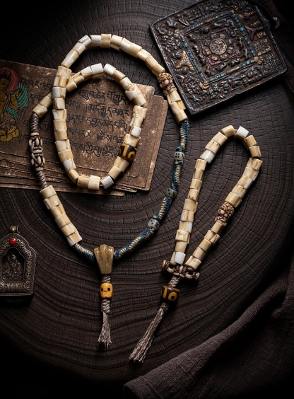 Tibetan Handwoven Antler Bracelet with Yak Bone & Agate Accents
