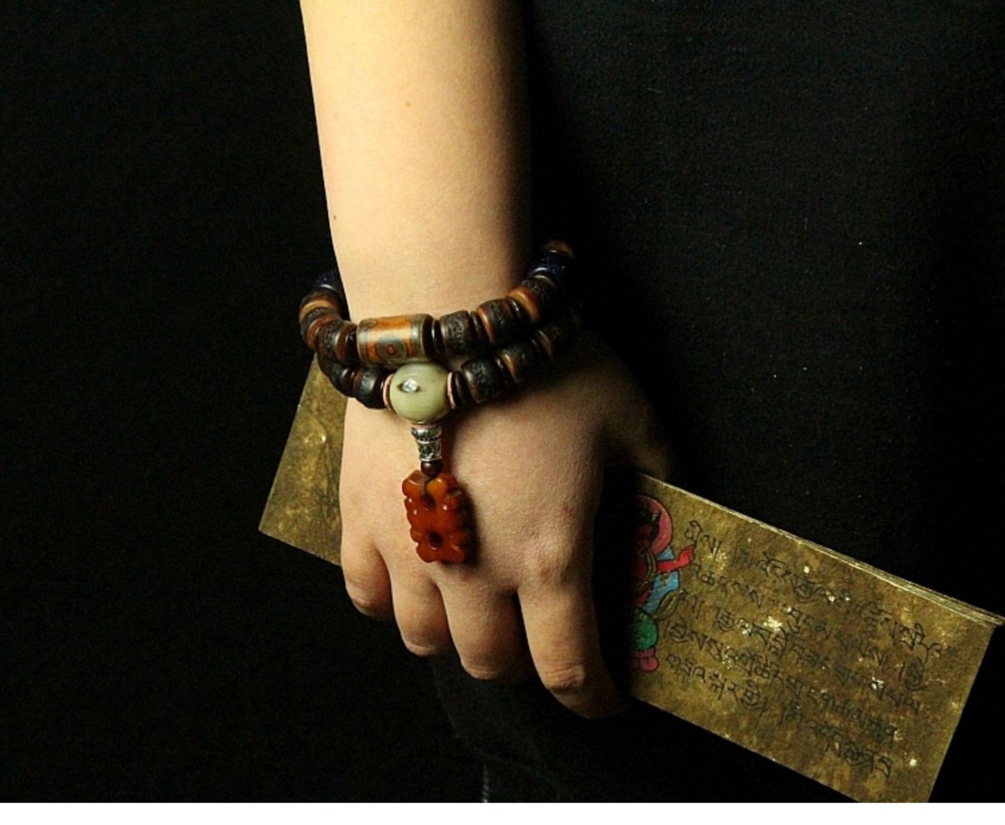 Gakala Skull Guardian Bracelet with Horn, Turquoise & Vajrayana Symbolism