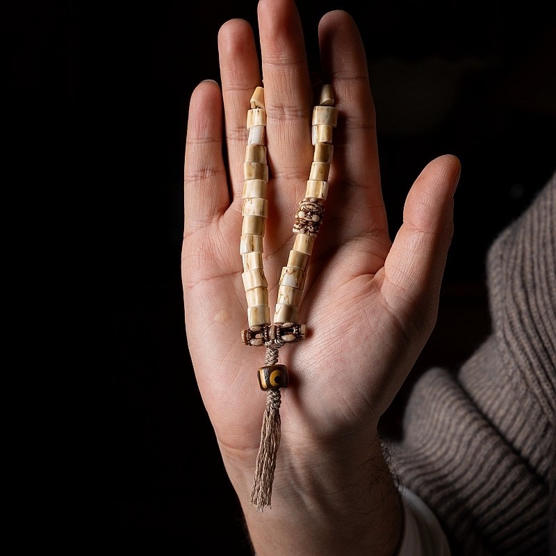 Tibetan Handwoven Antler Bracelet with Yak Bone & Agate Accents