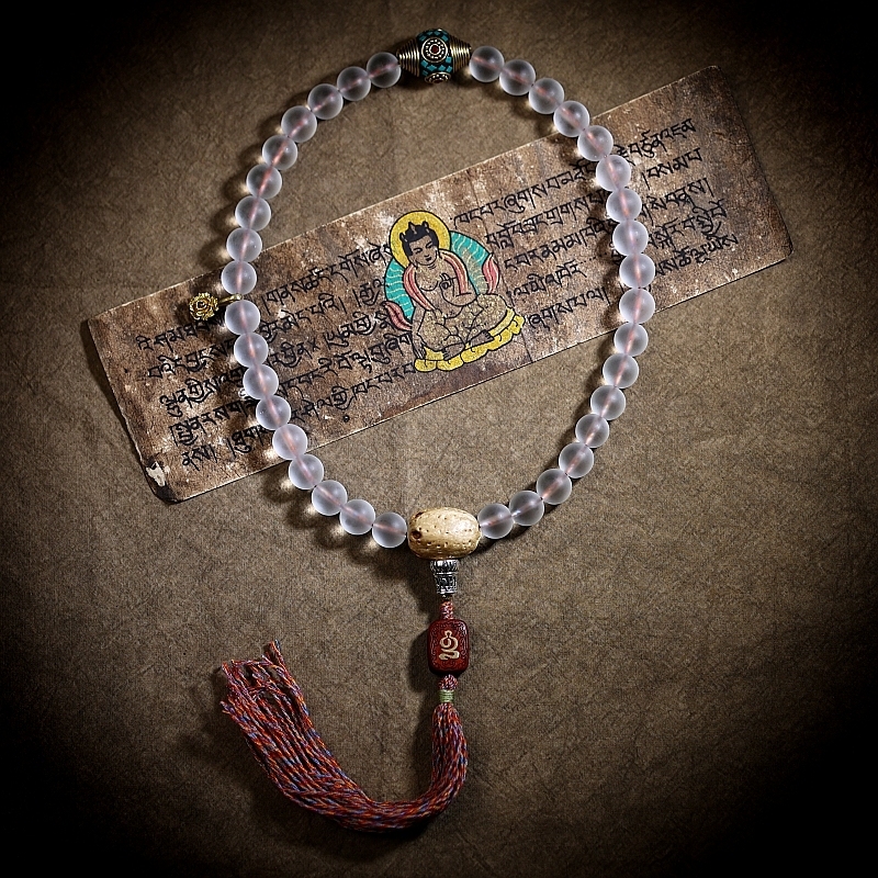 Handcrafted Tibetan Glass Bead Mala Bracelet – 36 Beads of Sacred Wisdom