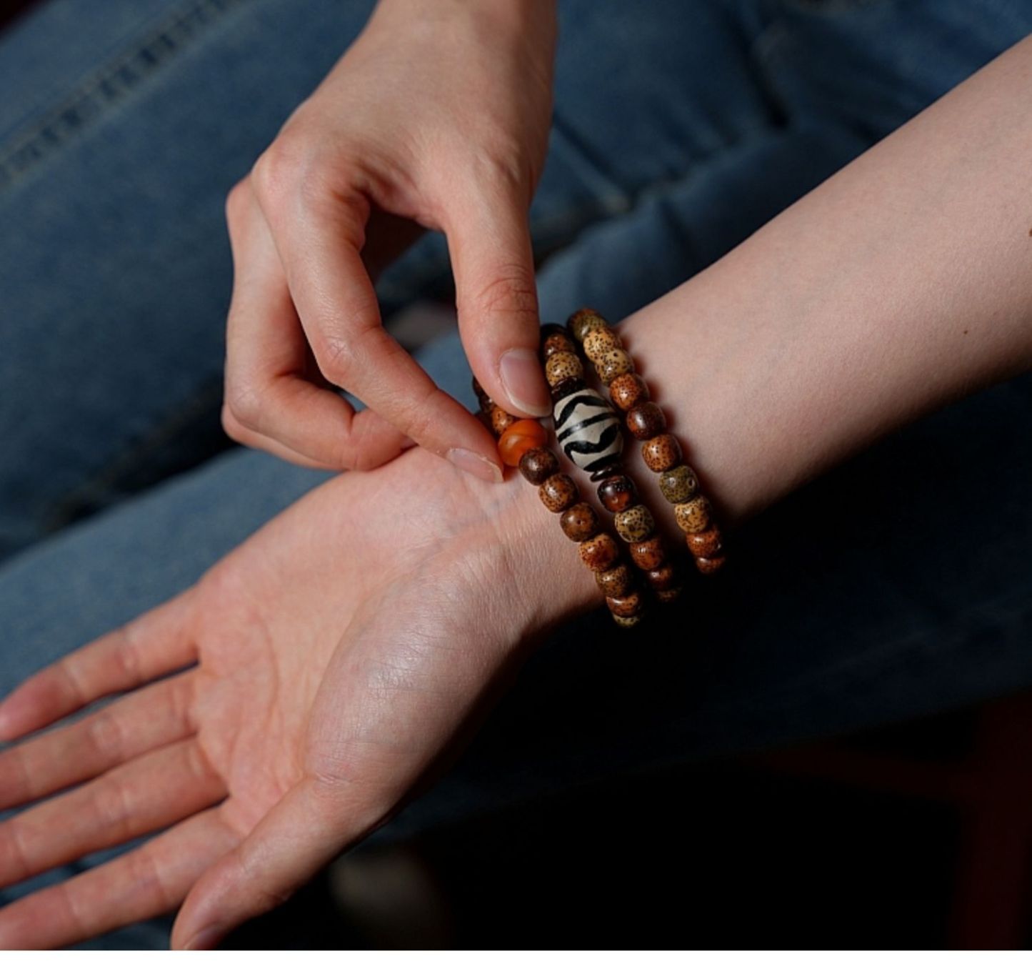 Star Moon Bodhi Seed Chenzi Beads with Dzi Beads Multi-Wrap Bracelet