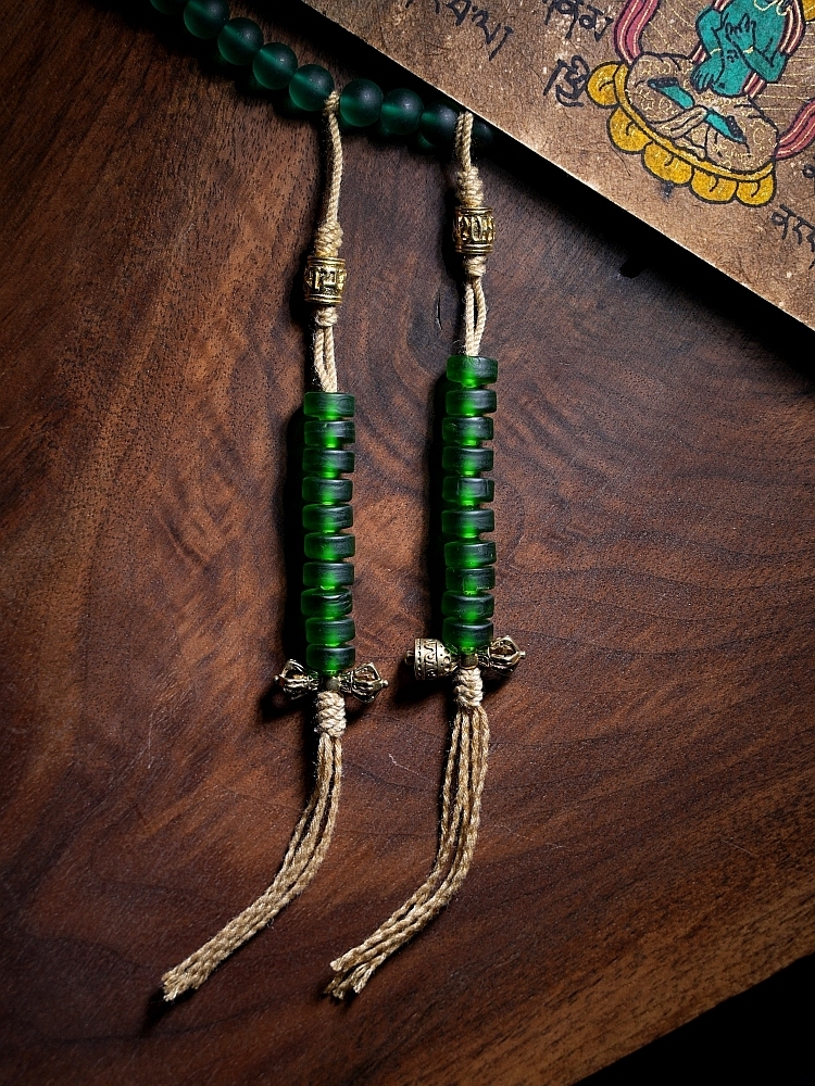 Handcrafted Green Tara Glass Bead Mala – 108 Beads with Hetian Jade