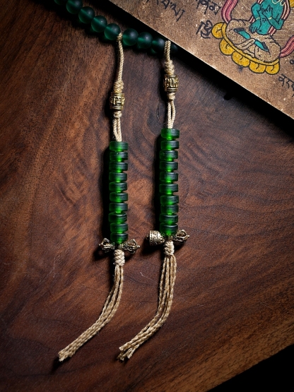 Handcrafted Green Tara Glass Bead Mala – 108 Beads with Hetian Jade