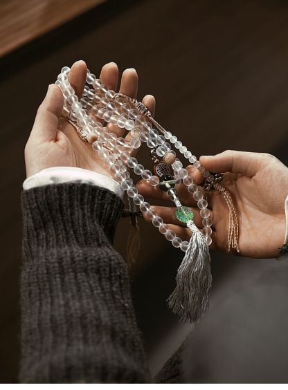 Sacred White Tara Mala – Handcrafted Glass Beads Necklace