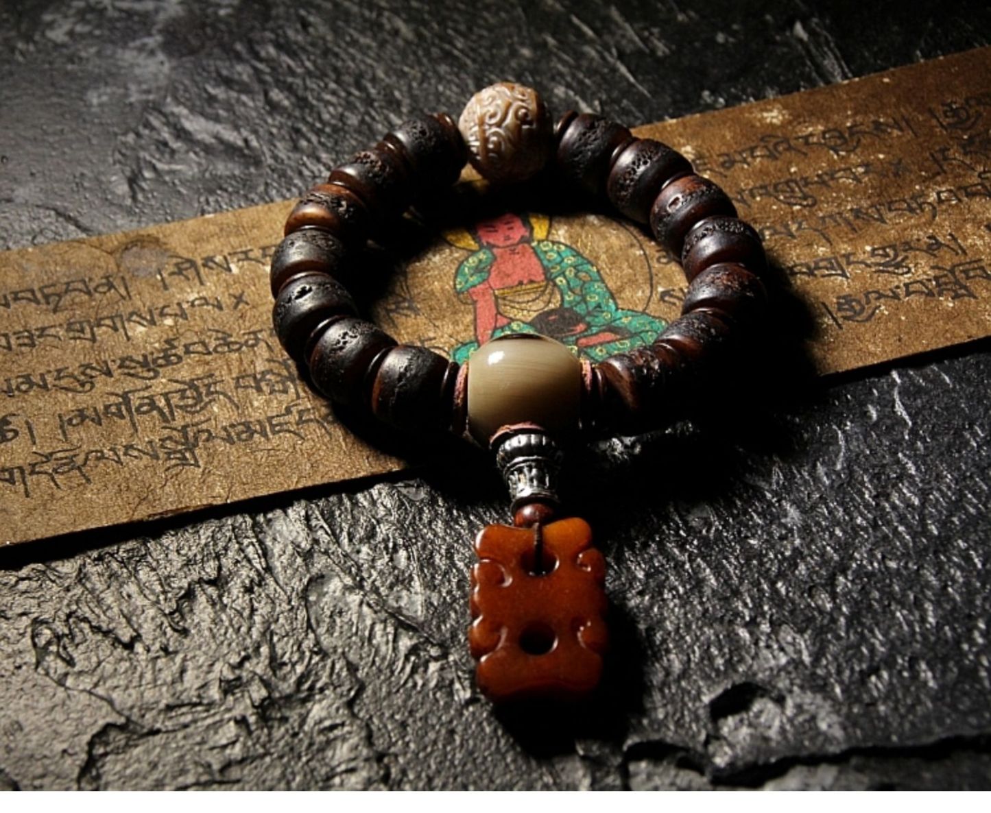 Gakala Skull Guardian Bracelet with Horn, Turquoise & Vajrayana Symbolism