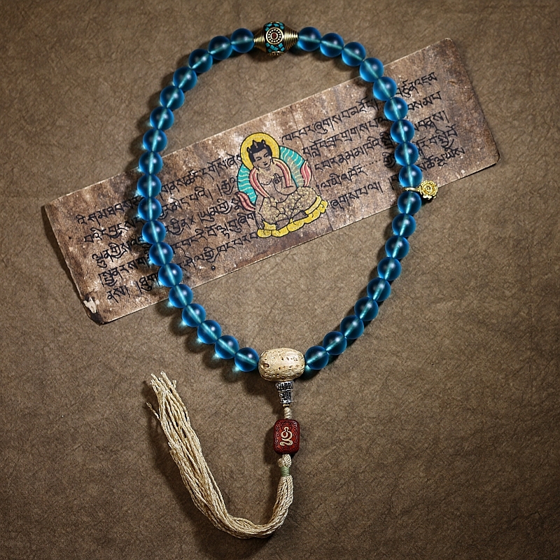 Handcrafted Tibetan Glass Bead Mala Bracelet – 36 Beads of Sacred Wisdom