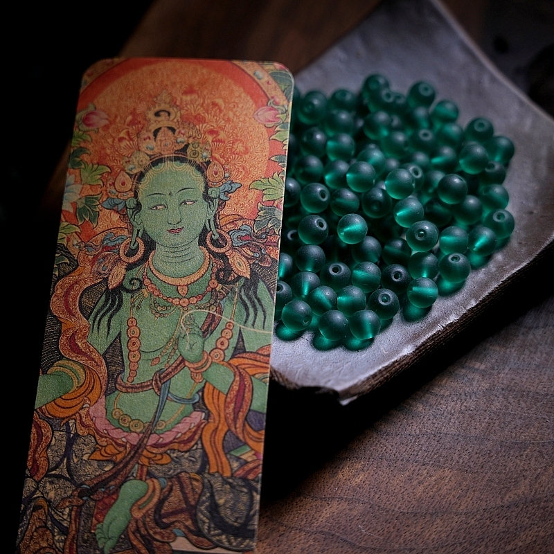Handcrafted Green Tara Glass Bead Mala – 108 Beads with Hetian Jade