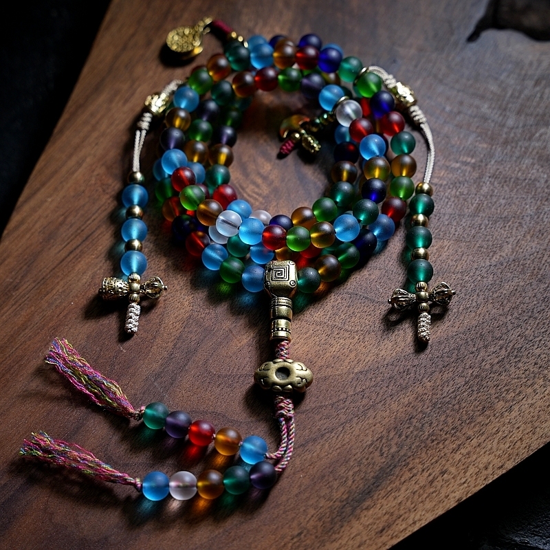 Handcrafted Tibetan-Style Traditional Liu Li 108 Bead Mala