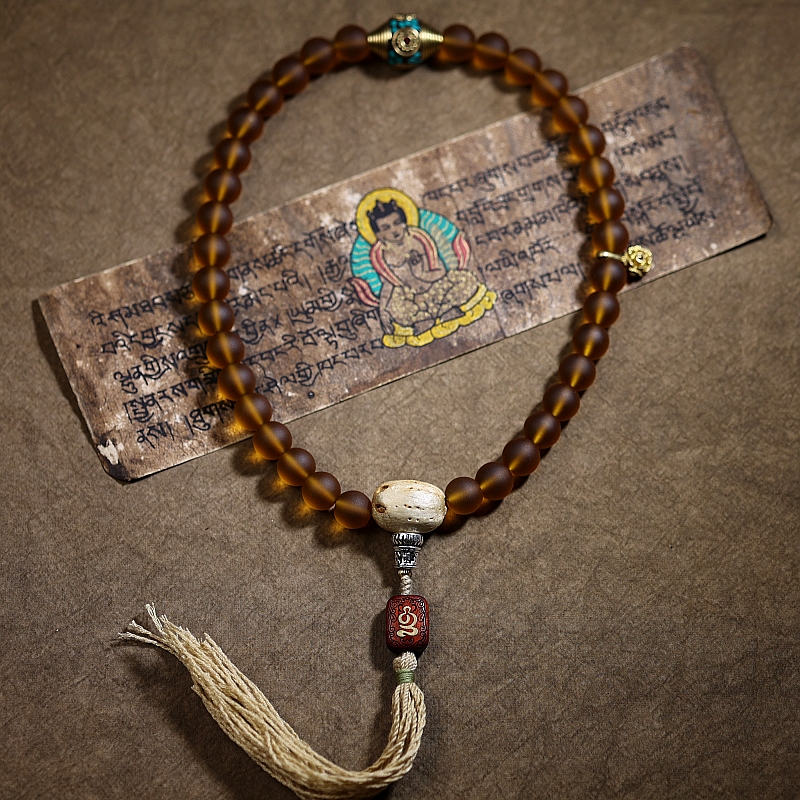 Handcrafted Tibetan Glass Bead Mala Bracelet – 36 Beads of Sacred Wisdom